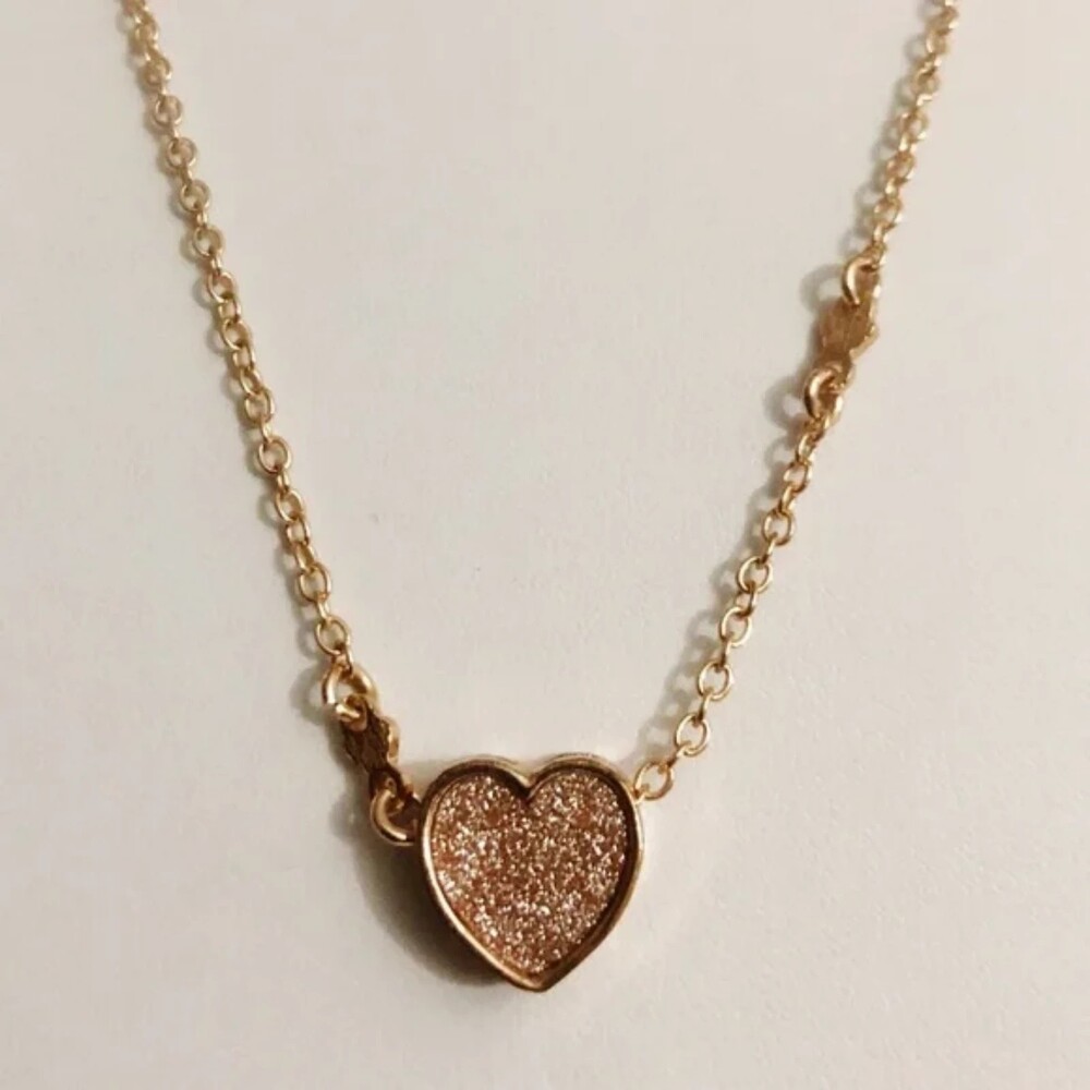 Druzy Heart Pendant Necklace Rose Gold Tone